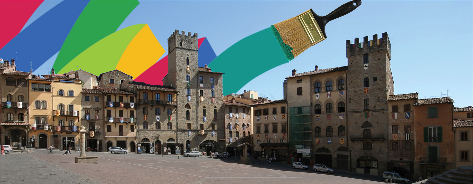 Piazza Grande Arezzo con vernici e colori